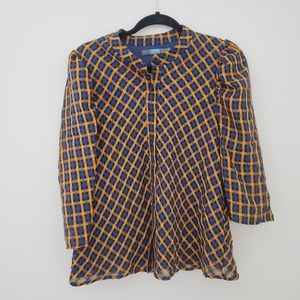 Anthro Eva Franco Blue and Orange Plaid Blouse, Size 12